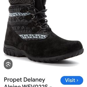 Propet Black Ankle Boots with Nordic Knit Collar